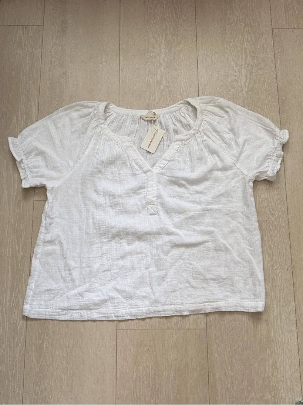 Lucky Brand Bright White Textured Gauze V-Neck Blouse